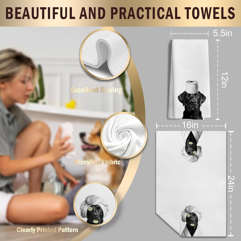 LUKIPOM Funny Black Labrador Retriever Hand Towels for Bathroom Decor, Black Lab Gifts,Dog Mom Gifts, Dog Bathroom Decor, Funny Kitchen Towels, 16x24 Inches - Image 2